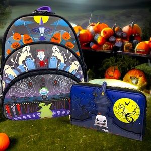 Disney NBC Triple Pocket Backpack and Pop Nbc Jack Skellington House Zip Wallet